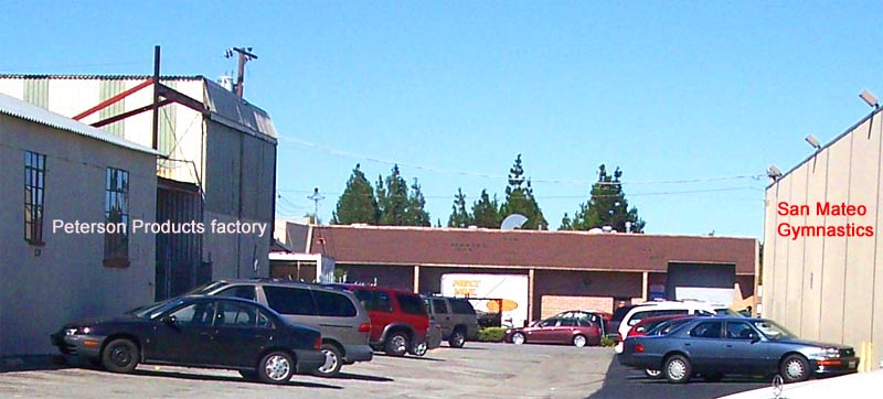 San Mateo Gymnastics parking on side of factory and gym building