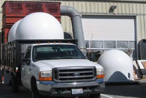 Peterson Products fiberglass factory, white globe